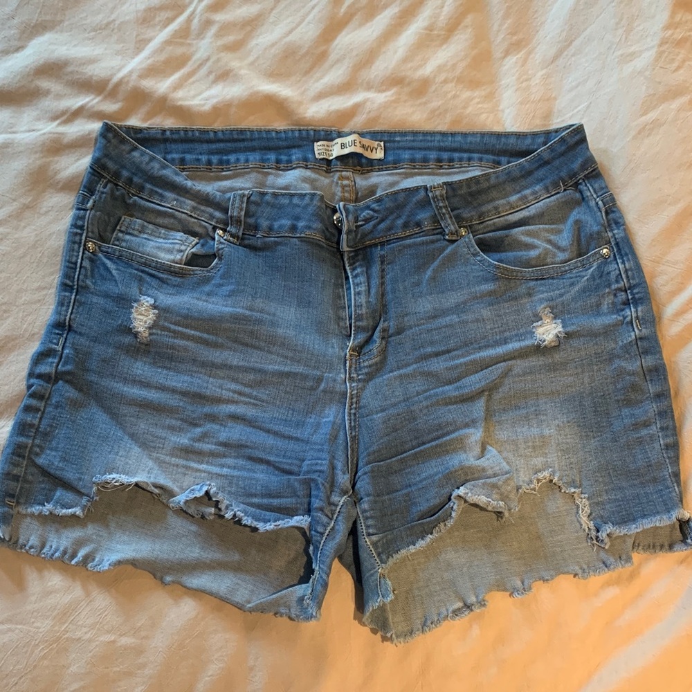 Blue Denim Distressed Women Shorts